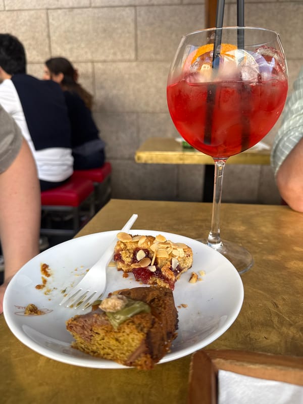 Dessert moment captured at Milan outdoor cafe