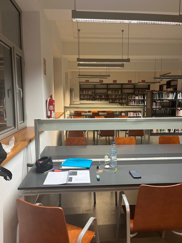 Library interior documented in València showing bookshelves and seating