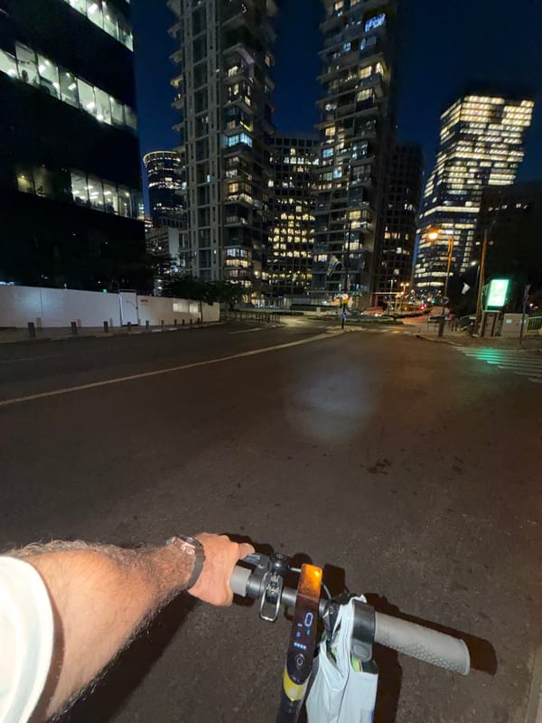 Evening scooter ride and elevator selfies in Ramat Gan