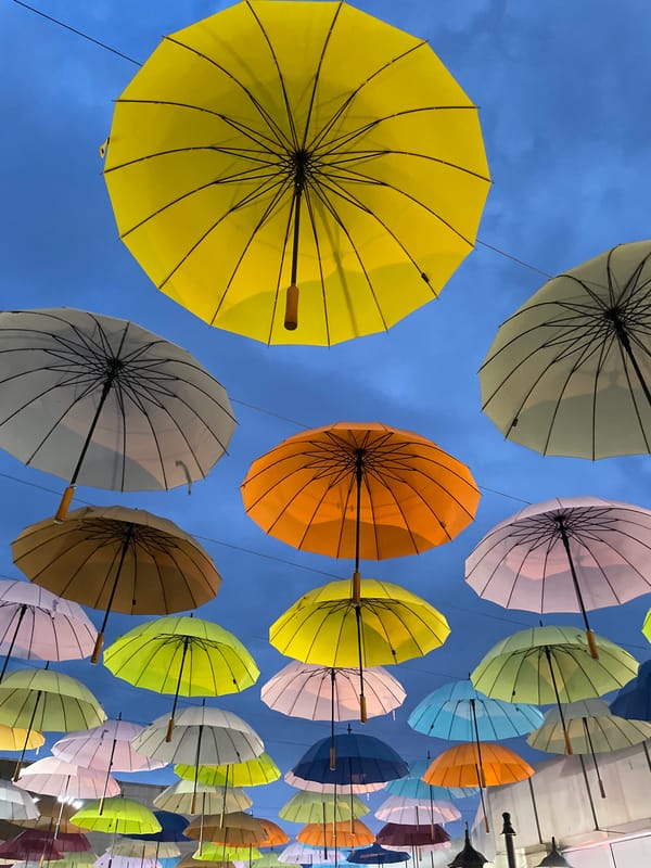 Colorful umbrella installation lights up a Sochi evening