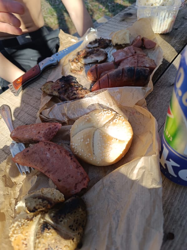 Outdoor picnic with grilled food in Asenovgrad, Bulgaria