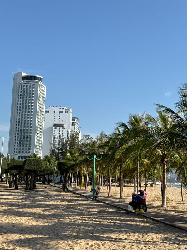 Nha Trang's beachfront promenade on a bright morning