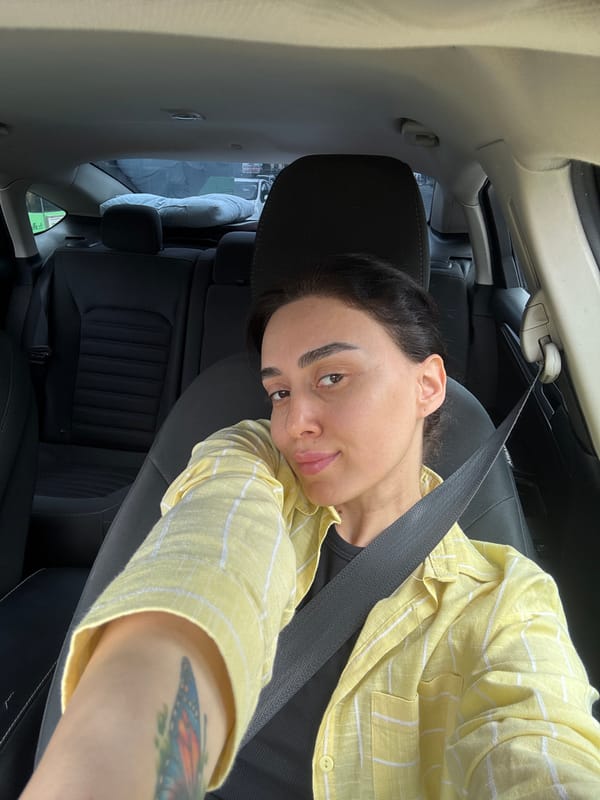Passenger takes selfies in car in Tbilisi