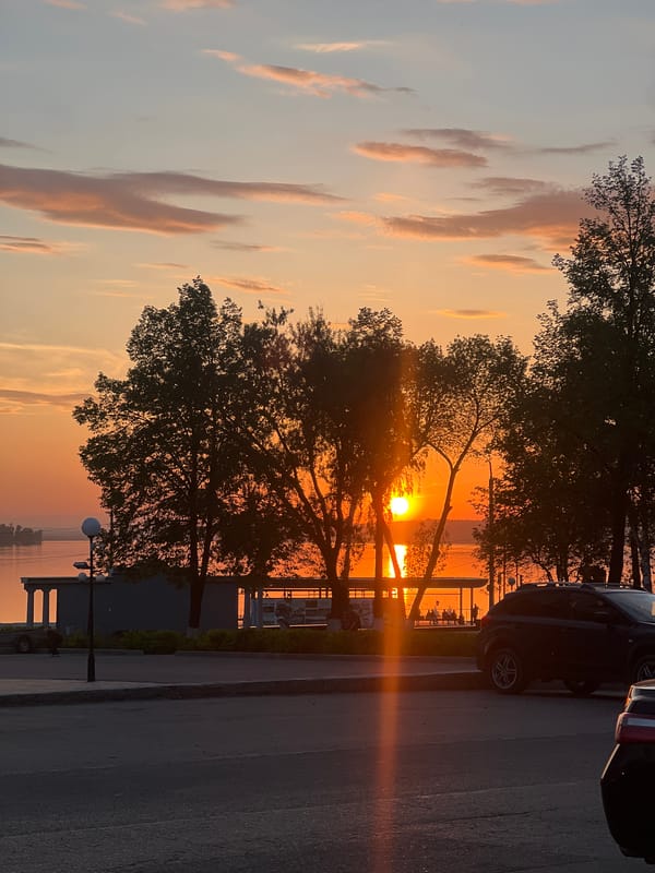 Sunset observed from sidewalk in Votkinsk, Russia
