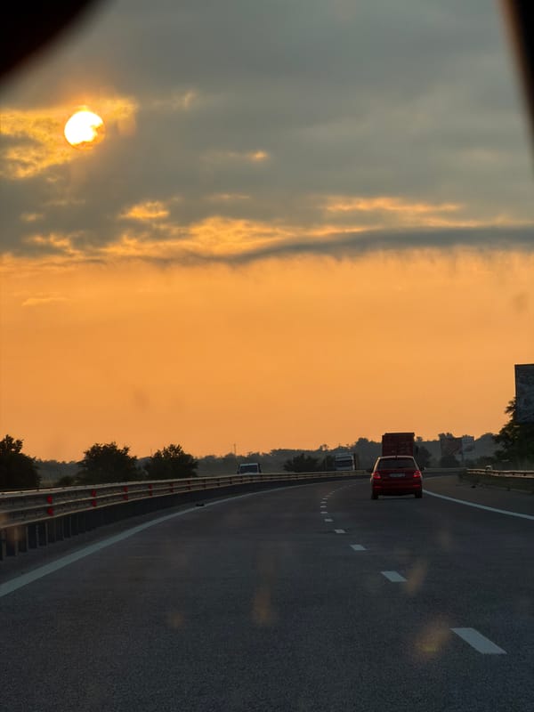 Dawn highway scene documented in Rupkite, Bulgaria