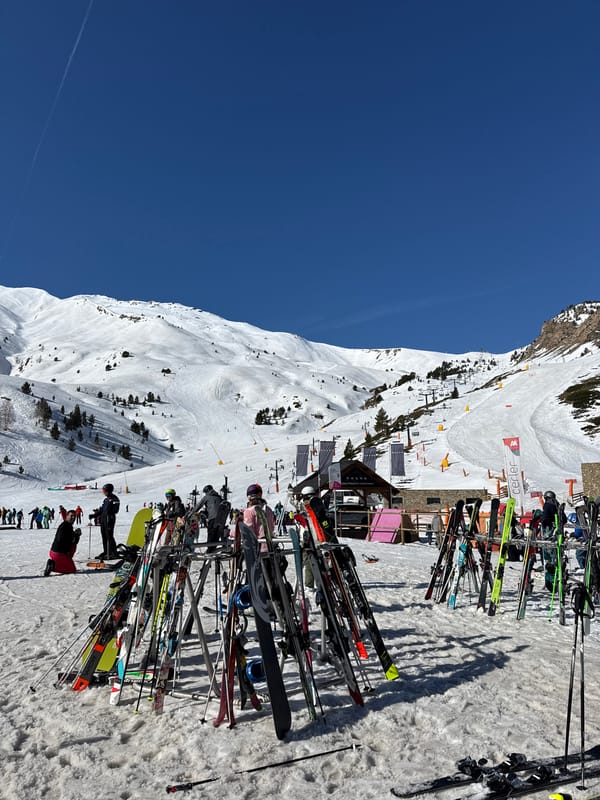 Morning ski equipment storage scene at Benasque resort