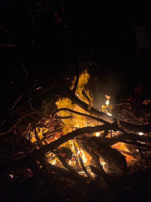 Nighttime bonfire burns in Praia da Vitória, Portugal
