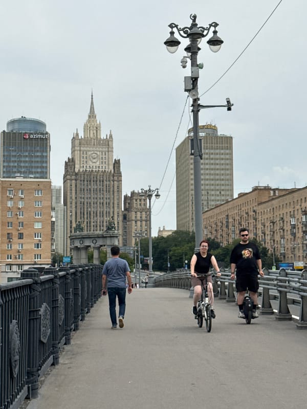 Along the Moskva River, Stalinist skyline and embankment life