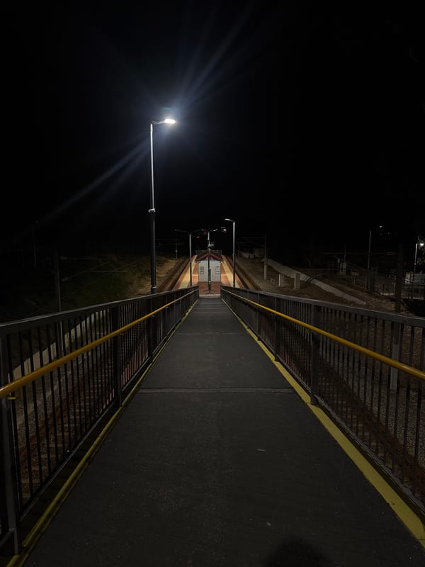 Nighttime documentation at Bassendean train station, Australia