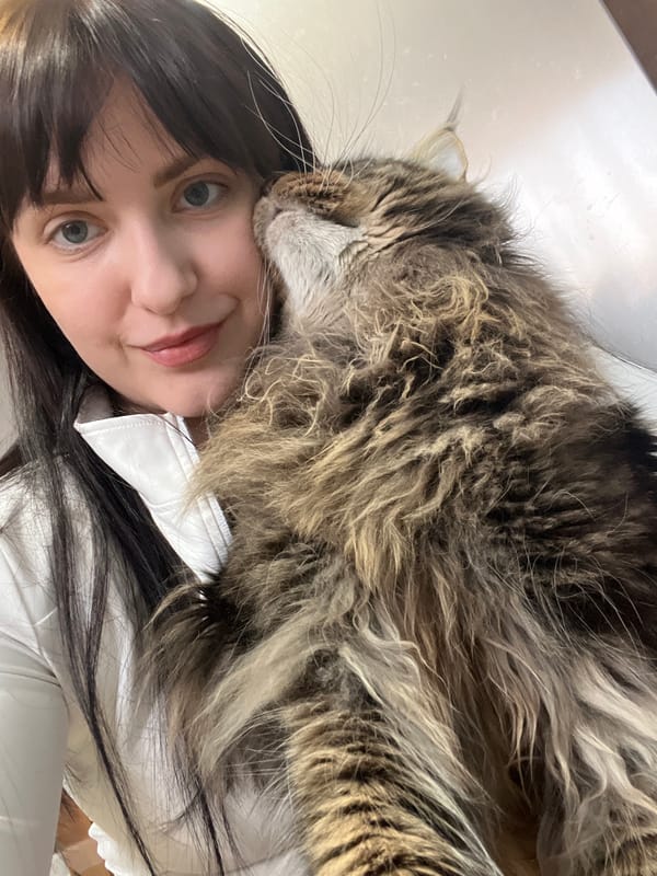 Woman takes selfies with Maine Coon cat in Russia