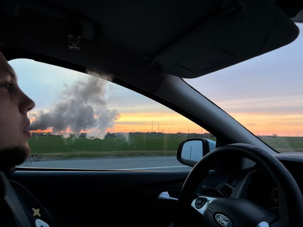 Smoke cloud observed from vehicle in Alexandrovka, Russia