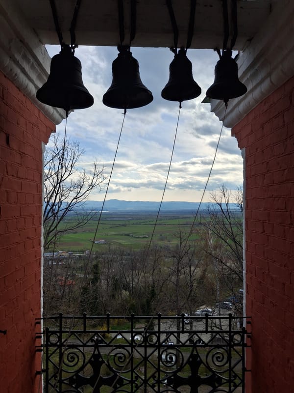 Bell tower view documented in Shipka, Bulgaria