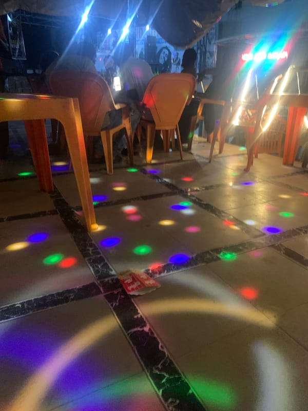 Restaurant in Ado, Nigeria observed during evening hours