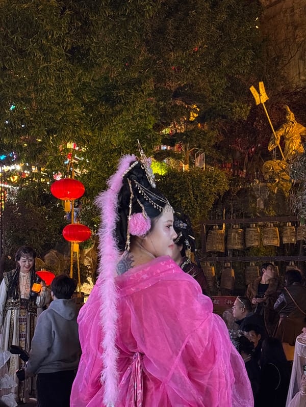 Traditional costume gathering at Chongqing's Hongyadong tourist district