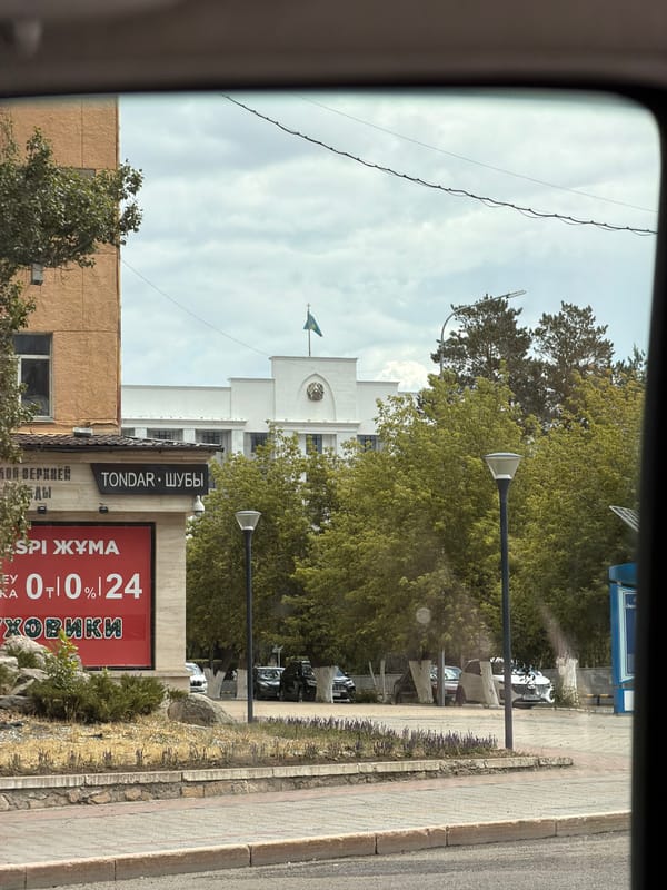 Karaganda's civic center on a cloudy morning
