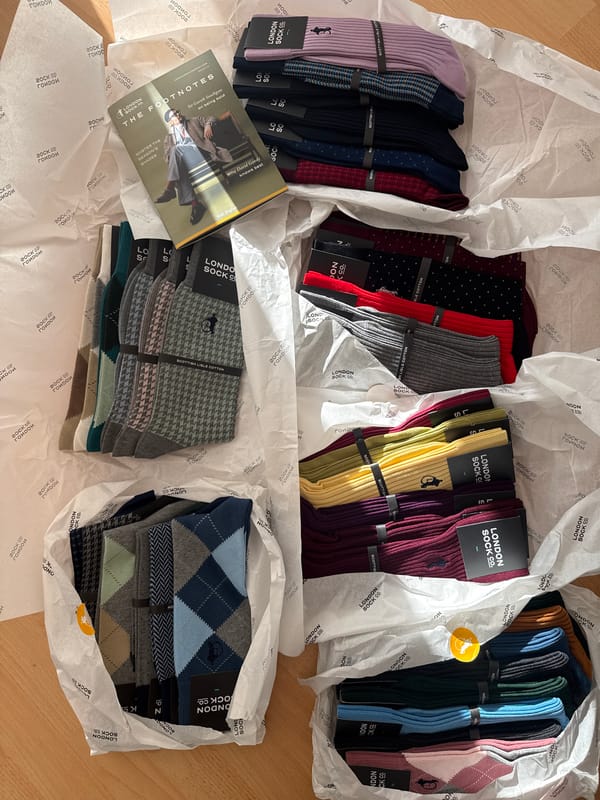 London Sock Co. bundles documented in tissue paper packaging