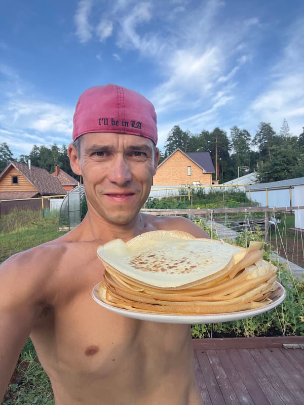 Pancakes and coffee on a summer morning in Chaikovsky