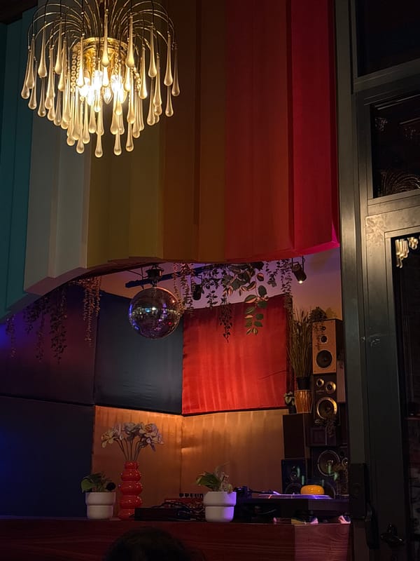 Colorful decorated room with disco ball documented in Belgrade