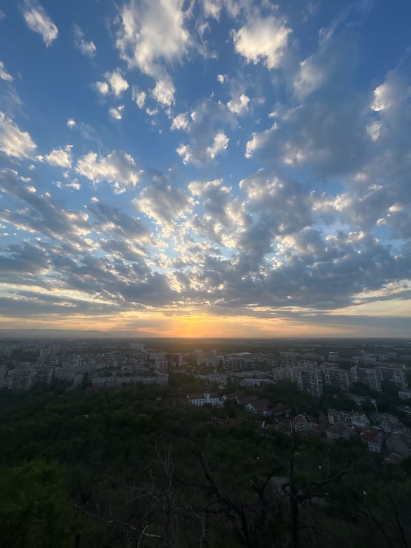 Sunset views captured from Plovdiv hilltop, railway tunnel documented