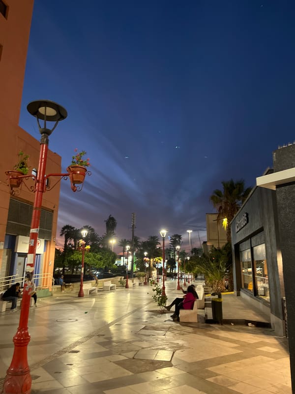 Evening street life documented in Arica, Chile