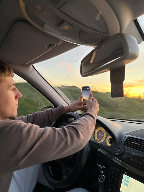 Sunset captured from moving vehicle in Sofia, Bulgaria