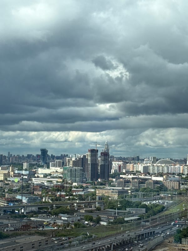 Storm clouds gather over Khimki cityscape