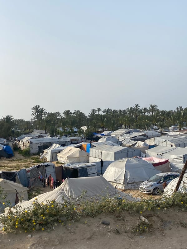 Refugee camp with numerous tents observed in Khan Yunis