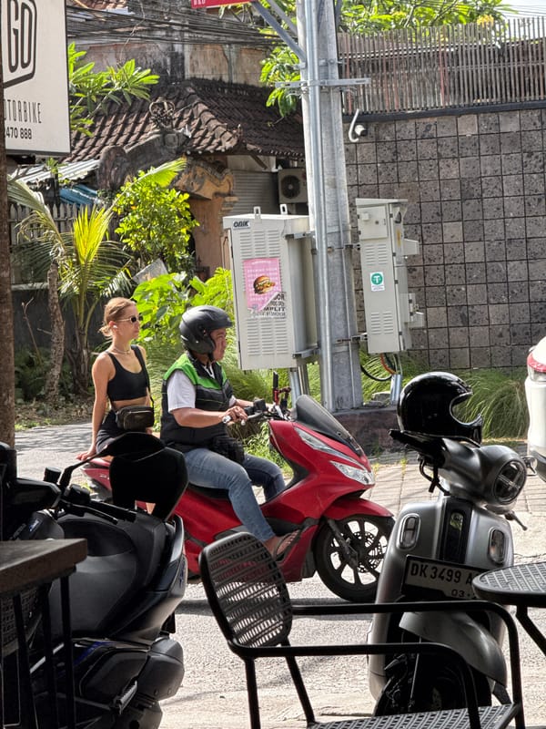 Morning scenes in North Kuta: scooters and cafe