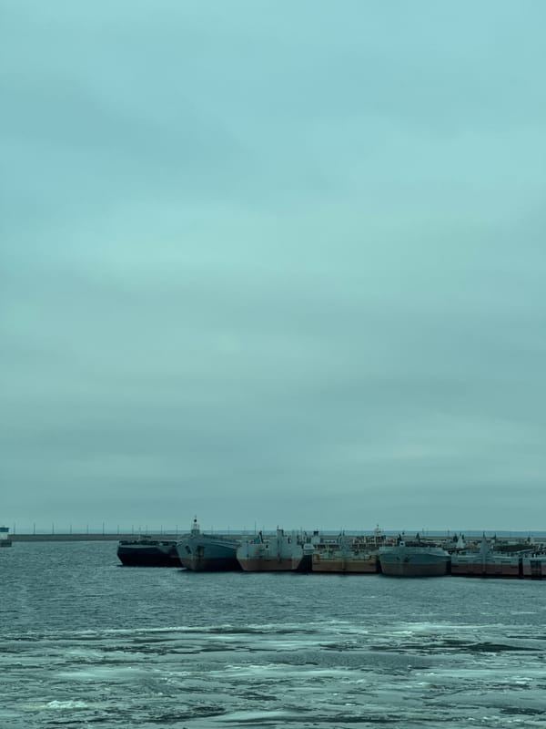Winter waterside scene documented in Chaikovsky, Russia
