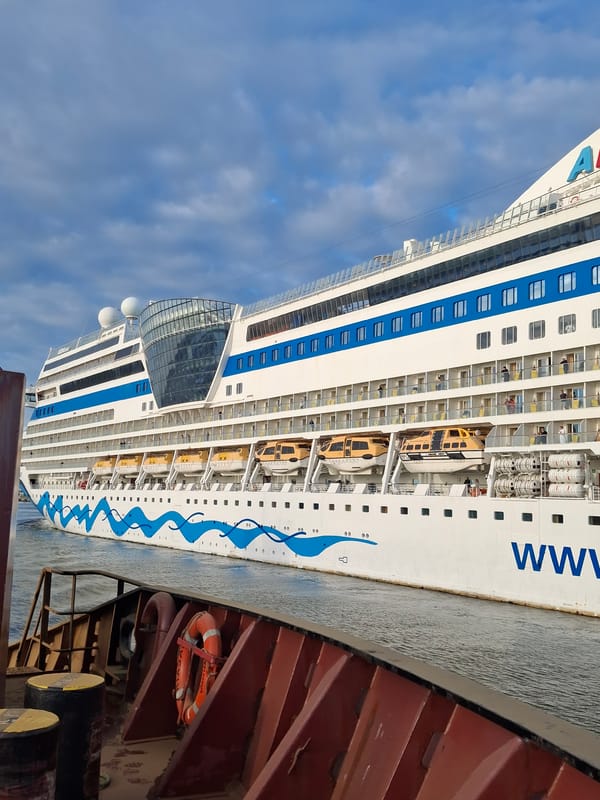 Cruise ship AIDAmar docked at Rostock port, Germany