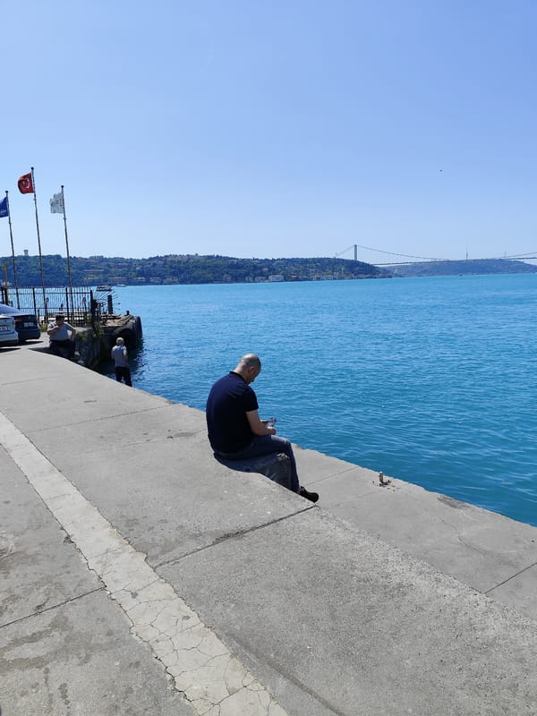 Sunny morning at Sarıyer marina captures typical Bosphorus waterfront scenes