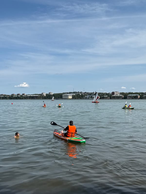 Summer morning on the water in Votkinsk, Russia
