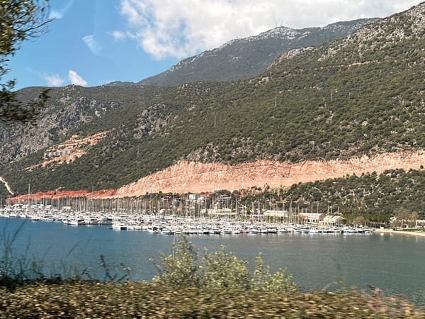 Marina and mountain landscape observed in Kaş, Turkey