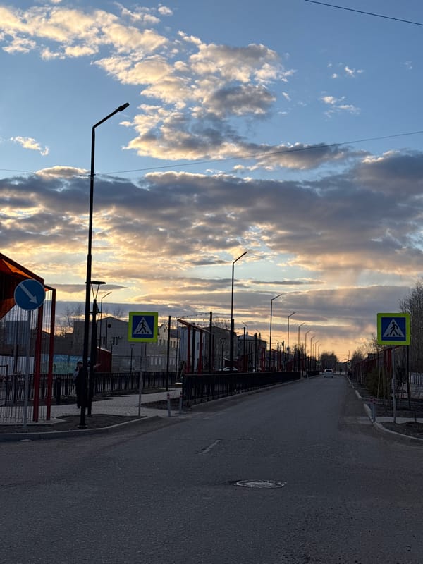 Street scene captured in warm light in Borzya, Russia