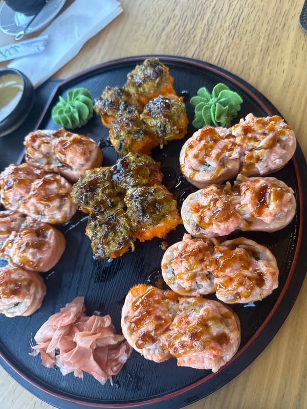 Sushi meal documented in Riga, Latvia morning dining