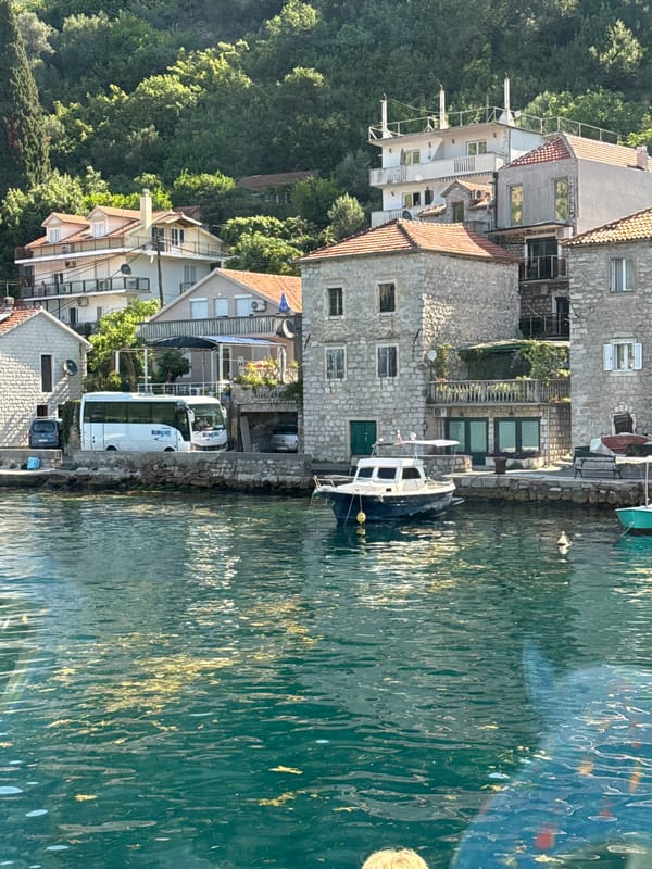 Ferry crossing and waterfront views at Lepetane, Bay of Kotor