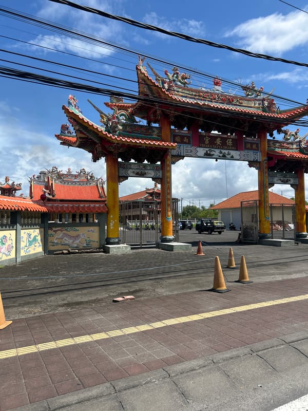 Ornate Chinese Buddhist temple gate documented in Denpasar