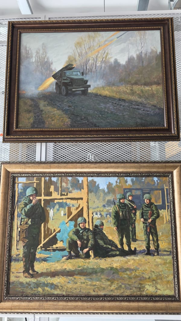Military art exhibition observed in Russia displays combat scenes