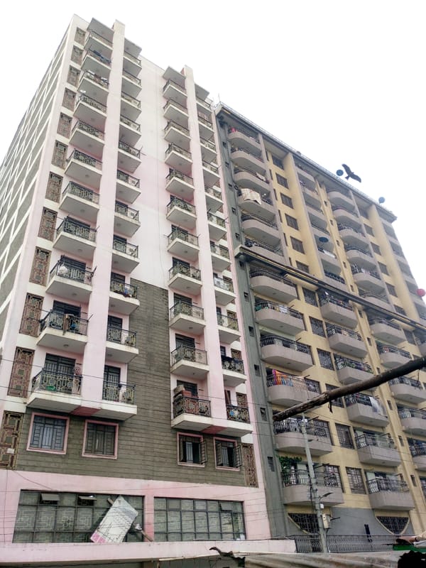 Colorful apartment buildings photographed in Nairobi morning hours