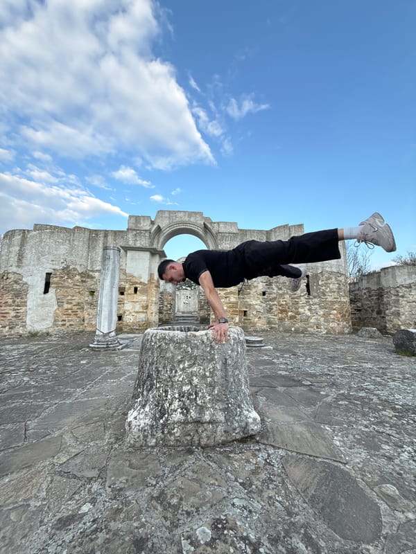 Parkour performers execute stunts at ancient Bulgarian ruins