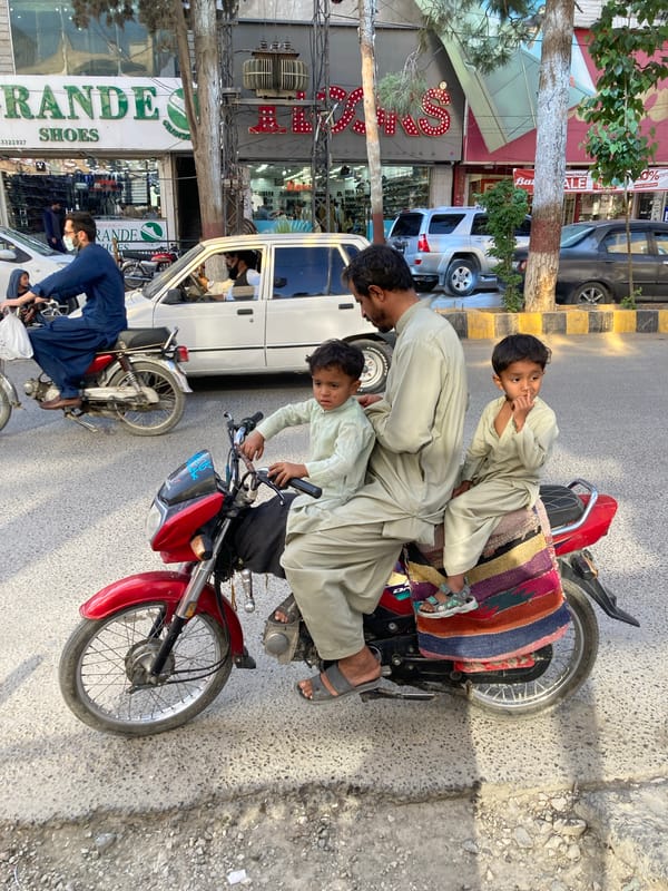 Family motorcycle outing witnessed in Quetta commercial district