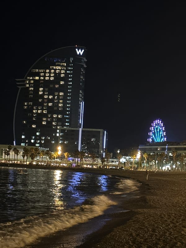 Barcelona's Port Olímpic waterfront on a summer evening