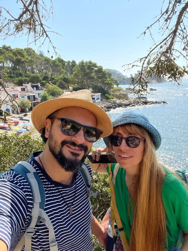 Sunny morning at a rocky cove in Palamós, Costa Brava