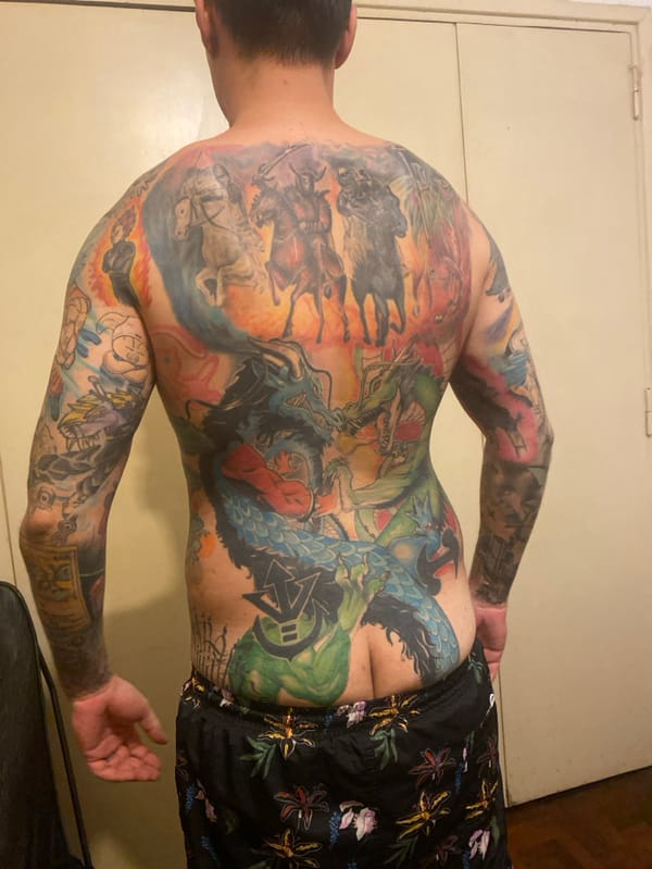 Tattooed Buenos Aires resident documents body art, orders pizza