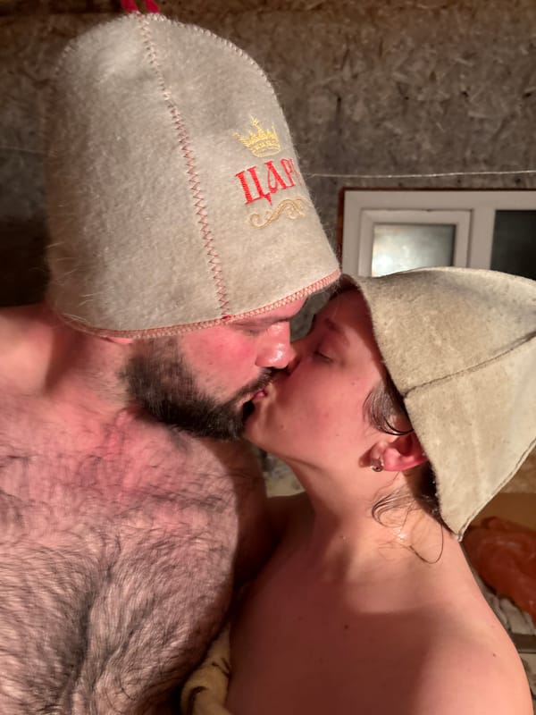 Couple shares intimate moments in Russian banya sauna