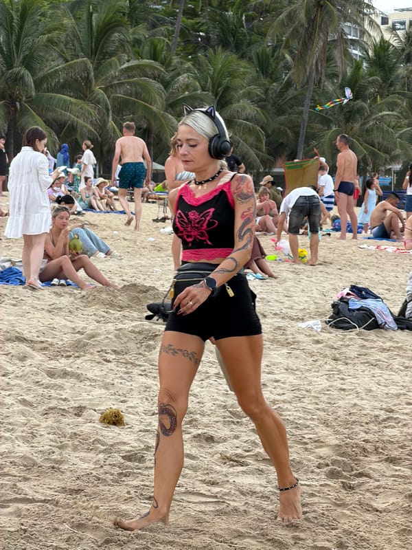 Typical beach day activities captured at crowded Nha Trang