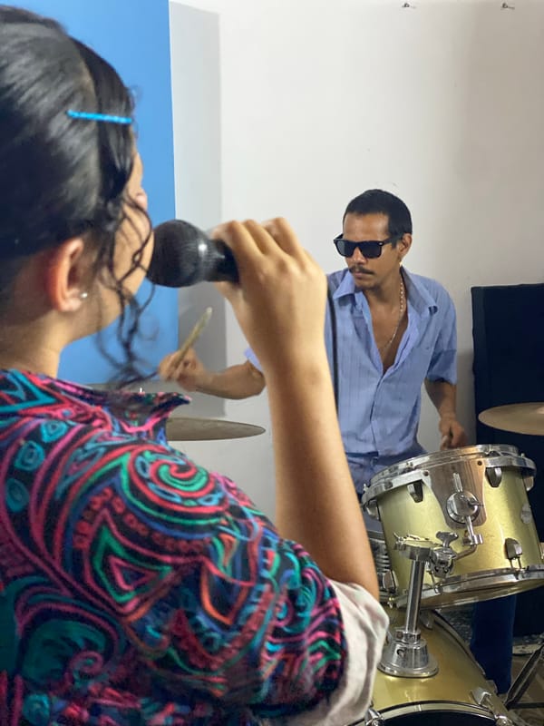 Band rehearses in Tinaquillo studio, Venezuela