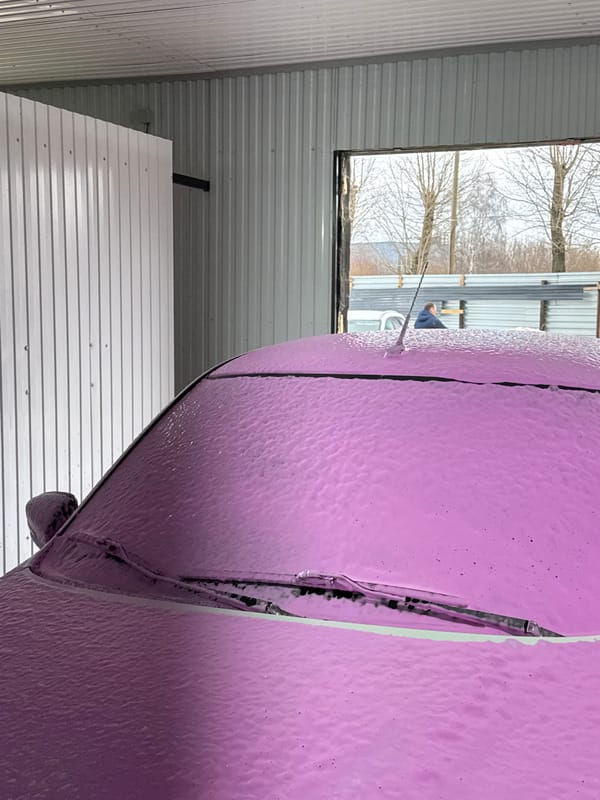 Purple car spotted in metal garage in Chernushka