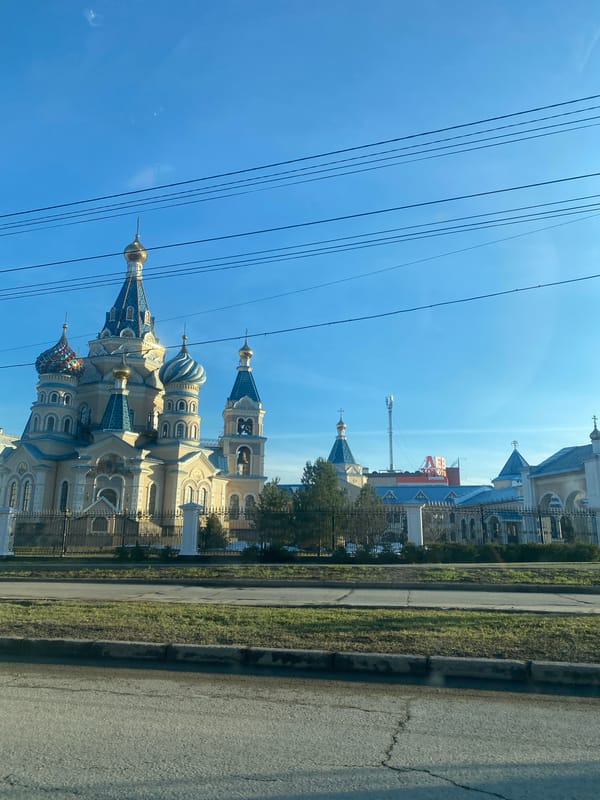 Cathedral spotted from moving vehicle in Izhevsk, Russia