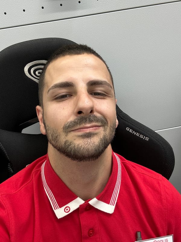 Man photographed in Genesis chair in Lovech, Bulgaria